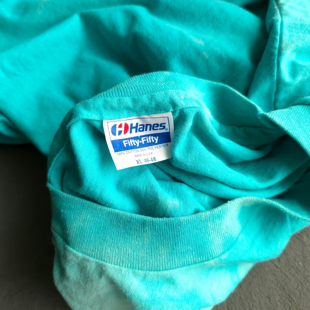 Vintage 1990s T-shirt XL Teal Annapolis Maryland Bleach Wash Hanes - Picture 4 of 9